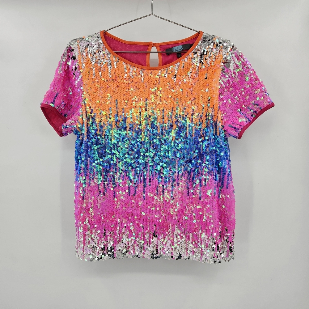 Anthropologie Eva Franco Loretta Sequin Top Multicolored Short Sleeve Small